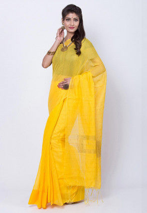 Jamdani Cotton Silk Saree in Yellow