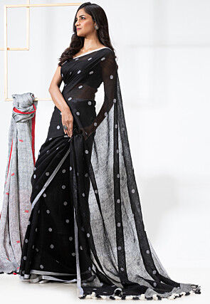 Jamdani Linen Saree in Black
