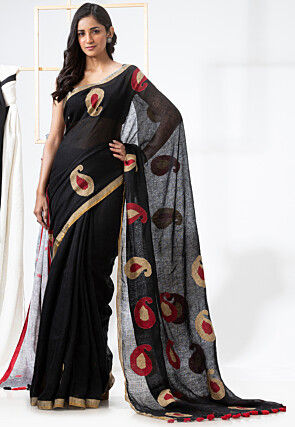 Jamdani Linen Saree in Black