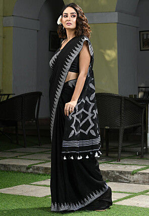 Jamdani Linen Saree in Black