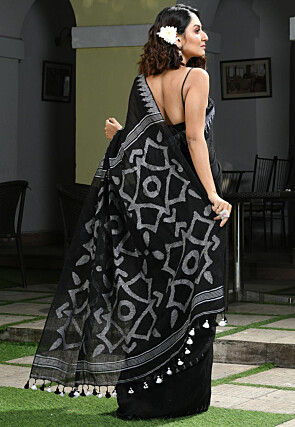 Jamdani Linen Saree in Black