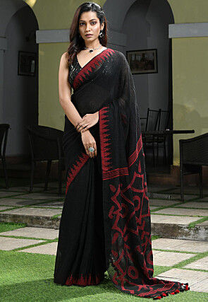 Jamdani Linen Saree in Black