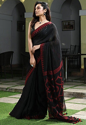 Jamdani Linen Saree in Black