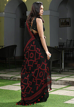 Jamdani Linen Saree in Black