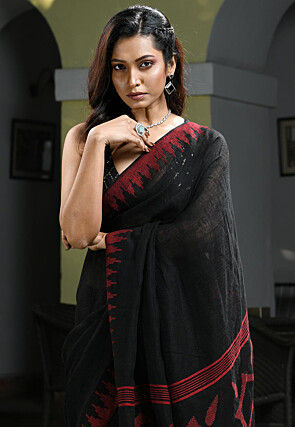 Jamdani Linen Saree in Black