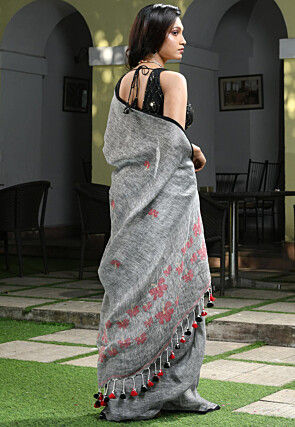 Jamdani Linen Saree in Grey