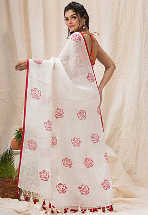 Jamdani Linen Saree in White