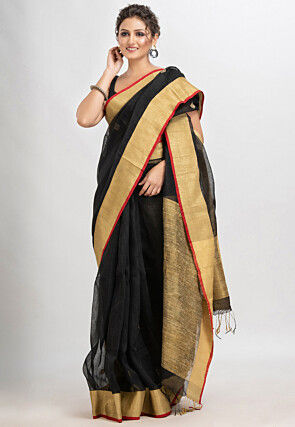 Jamdani Linen Silk Saree in Black
