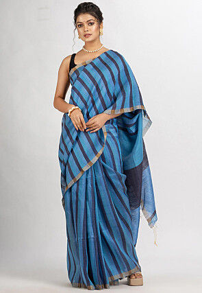 Jamdani Linen Silk Saree in Blue