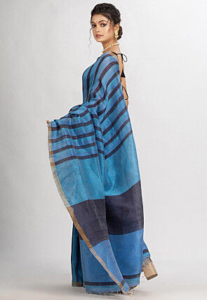 Jamdani Linen Silk Saree in Blue