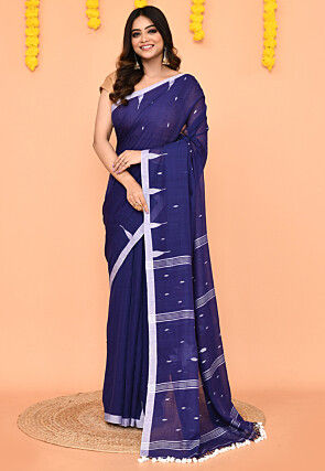 Jamdani Mul Cotton Saree in Blue