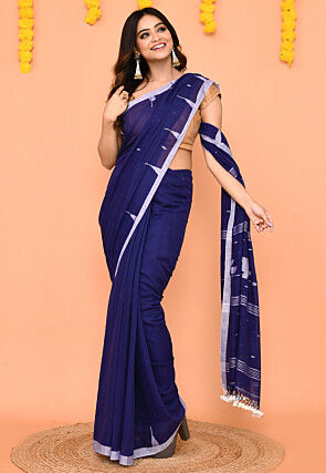 Jamdani Mul Cotton Saree in Blue