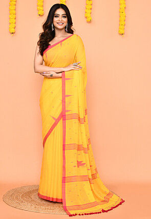 Jamdani Mul Cotton Saree in Yellow