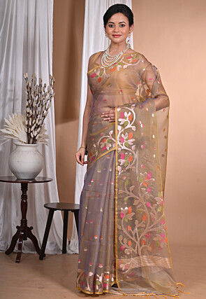 Jamdani Organza Saree in Indigo Blue