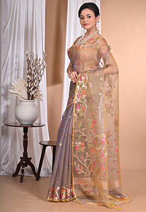 Jamdani Organza Saree in Indigo Blue