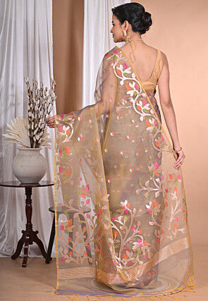 Jamdani Organza Saree in Indigo Blue