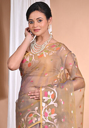 Jamdani Organza Saree in Indigo Blue