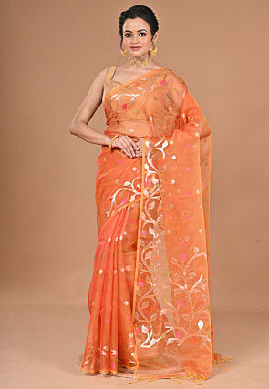Jamdani Organza Saree in Orange