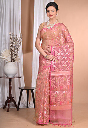 Jamdani Organza Saree in Pink