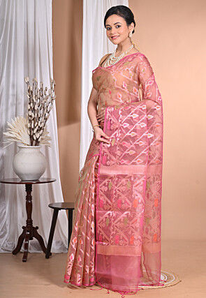 Jamdani Organza Saree in Pink