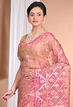 Jamdani Organza Saree in Pink