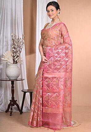 Jamdani Organza Saree in Pink
