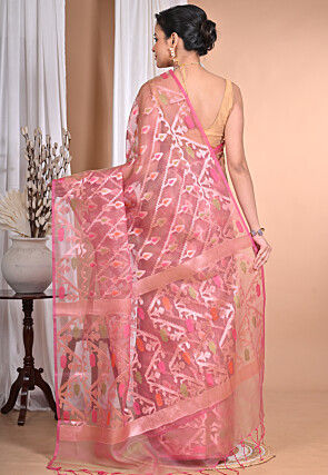Jamdani Organza Saree in Pink