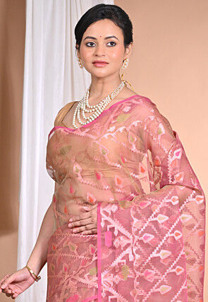 Jamdani Organza Saree in Pink