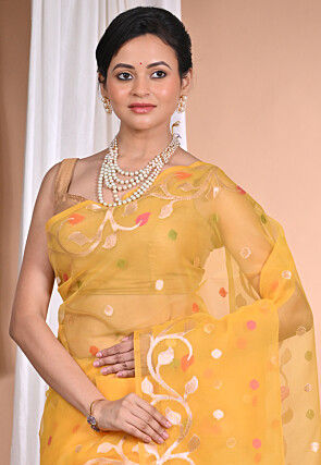 Jamdani Organza Saree in Yellow