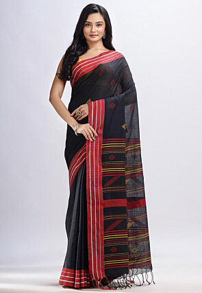 Jamdani Pure Cotton Saree in Black