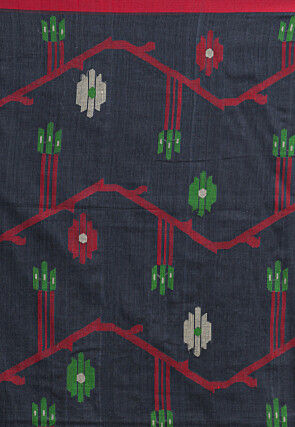 Jamdani Pure Cotton Saree in Dark Grey