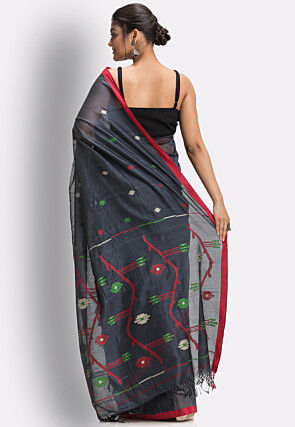 Jamdani Pure Cotton Saree in Dark Grey