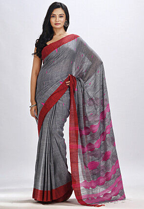 Jamdani Pure Cotton Saree in Grey