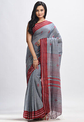 Jamdani Pure Cotton Saree in Grey
