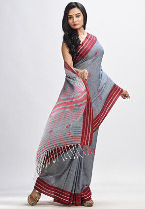 Jamdani Pure Cotton Saree in Grey