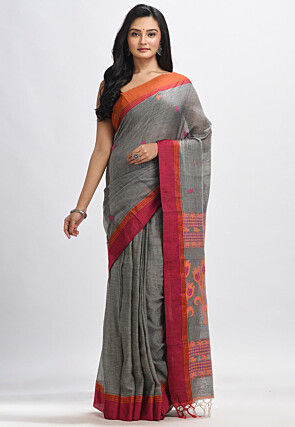 Jamdani Pure Cotton Saree in Grey