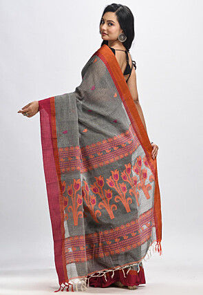 Jamdani Pure Cotton Saree in Grey