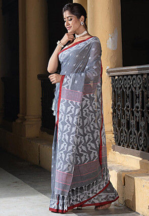 Jamdani Pure Cotton Saree in Grey