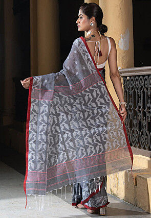 Jamdani Pure Cotton Saree in Grey