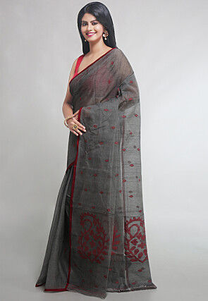 Jamdani Pure Cotton Saree in Grey