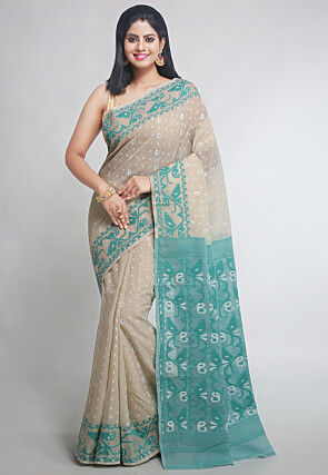 Jamdani Pure Cotton Saree in Light Beige