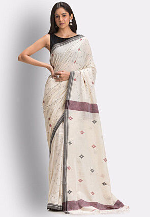 Jamdani Pure Cotton Saree in Off White