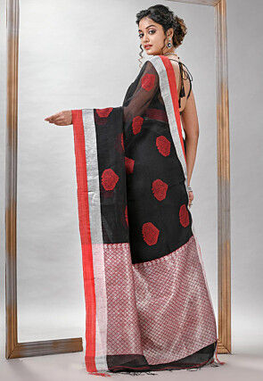 Jamdani Pure Linen Saree in Black
