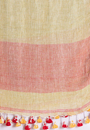 Jamdani Pure Linen Saree in Light Yellow