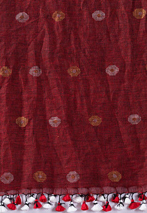 Jamdani Pure Linen Saree in Maroon