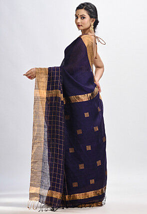 Jamdani Pure Linen Saree in Violet