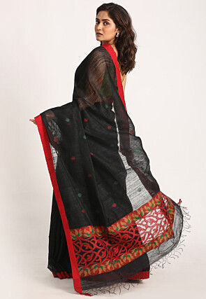 Jamdani Pure Matka Silk Saree in Black