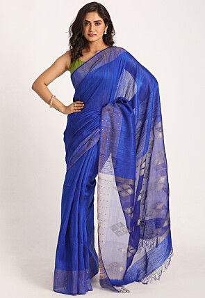 Jamdani Pure Matka Silk Saree in Royal Blue