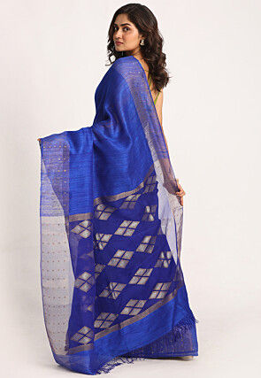 Jamdani Pure Matka Silk Saree in Royal Blue