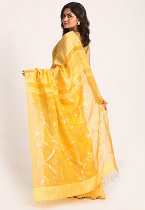 Jamdani Pure Matka Silk Saree in Yellow